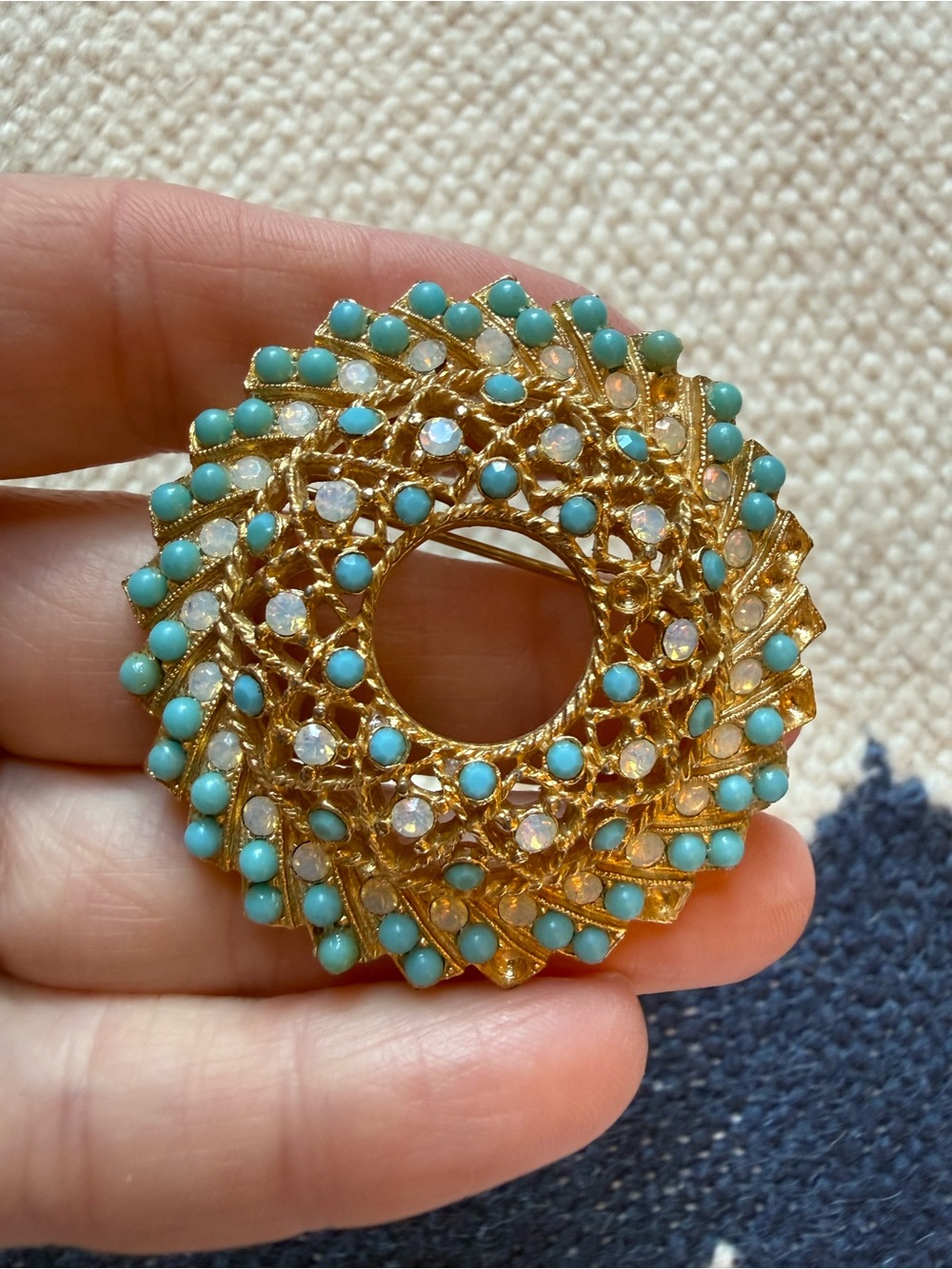Gold-Tone Turquoise & Clear Crystal Floral Brooch - Women Jewelry